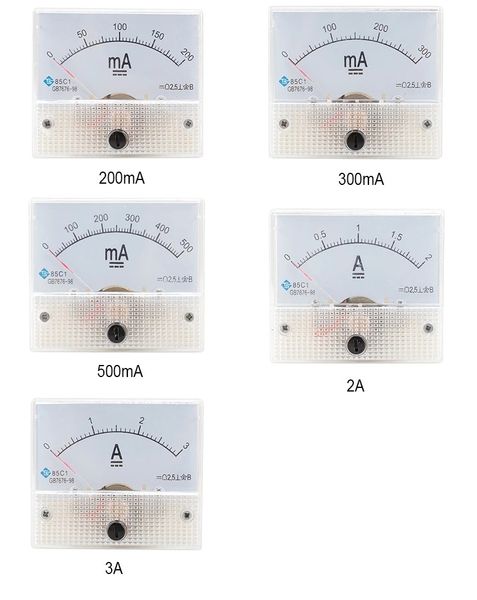 Compteurs de courant 1/5MA 10MA 30MA 50MA 100MA 200MA 300/500MA 2/3A ampèremètre cc ampèremètre analogique testeur de courant de panneau pour expérience ou maison