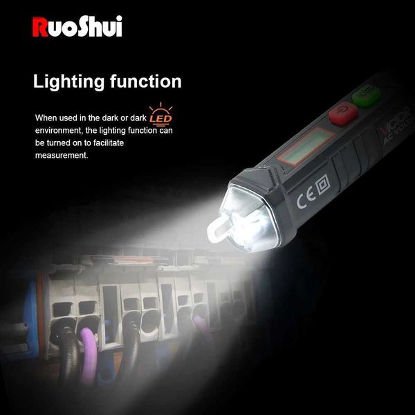 Medidores de corriente RuoShui 10 Detector de voltaje de CA sin contacto Medidor Pantalla LCD Sensibilidad NCV Alarma Buscador de disyuntores eléctricos Probador de lápiz 240320