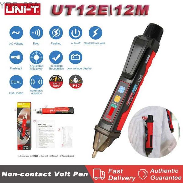 Medidores de corriente UNI-T Voltímetro sin contacto Detector de voltaje de CA IP67 Probador Lápiz 24V-1000V LEDFlashlight Sensor de luz portátil UT12E UT12M 240320