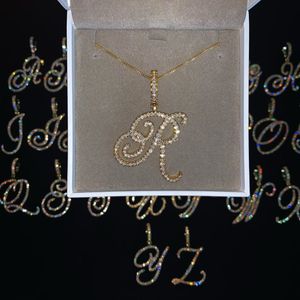 Collier pendentif avec 26 lettres initiales cursives, Micro pavé 5A, zircone cubique, nom de l'alphabet, bijoux 266T