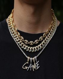 Cursive az 26 lettres Colliers Gold Sliver rose rose goll alphabet alphabet pendante initiale chaîne cubique zircone iced out lettre hiphop 3928870