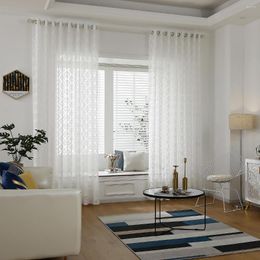 Rideau 1/2/4 panneaux fenêtre criblage gaze Tulle personnaliser motif carré rideaux drapés pour salon meubles couverture décor à la maison D30