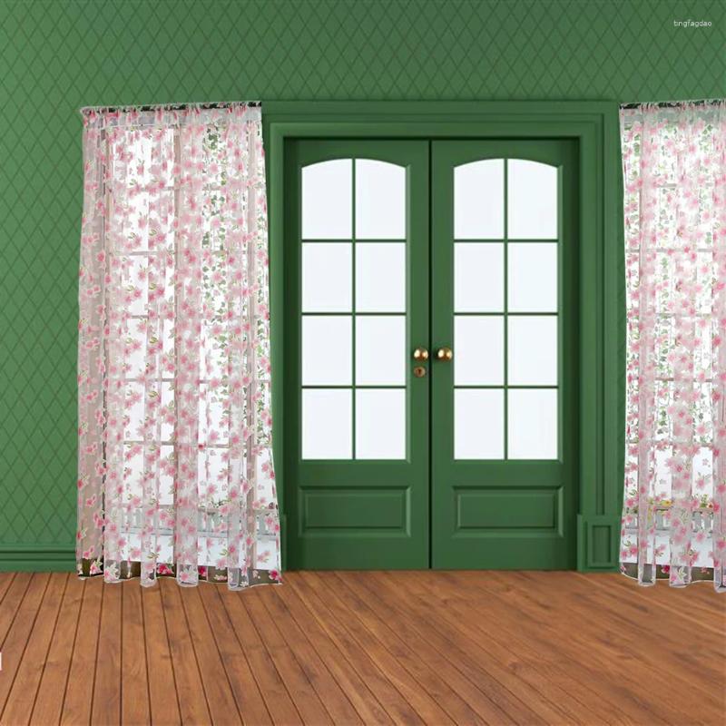 Curtain 1 2M Light-colored Flowers Leaves Curtains Window Gauze Decoration Drapes For Bedroom Living Room (Light Green)