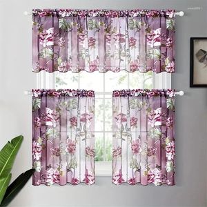 Gordijn 1/2 stks paarse bloemen pure korte gordijnen voor woonkamer voile panelen keuken café tule raambehandelingen staaf pocket top