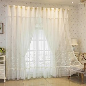 Rideau européen Double couche transparent avec cantonnière, 1 panneau, largeur 132cm, Tulle brodé pour salon et chambre à coucher