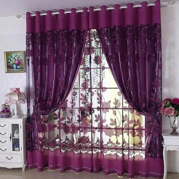 Rideau 1 panneau 140cm largeur européenne Double couche pour salon chambre à motifs avec des perles de gland