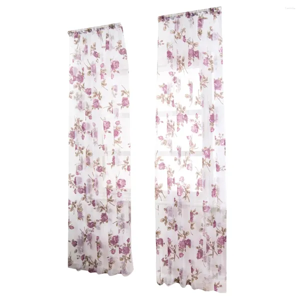 Cortina 1 Pc Semi-sombreado Flor De Rosa Cortinas De Gasa para Ventana para Dormitorio Sala De Estar-100x200cm(Púrpura) Pura El