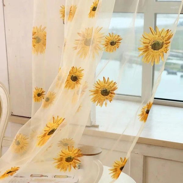 Rideau 100x200cm coloré de tournesol imprimé transparent en tulle rideaux de luxe salon chambre fenêtre jardin jardin projection décor d'intimité décor