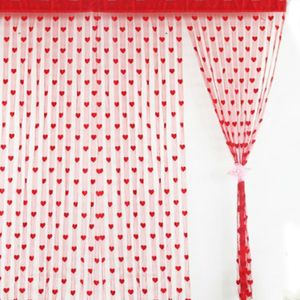 Rideau 100x200cm Voile Blanc Rouge Coeur String s Couleur Pure Chambre Fenêtre Porte Diviseur Sheer Drapé Décoration De Mariage 230510