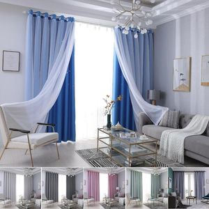 Rideau 100x250cm fil solide étoiles fenêtre Double couche Tulle oeillets rideaux maison chambre salon décor D30