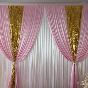 Rideau 10ft X10ft blanc rose glace soie or paillettes drapé toile de fond mariage fête d'anniversaire décoration