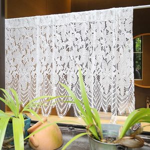 Gordijn 140cmx68cm wit pure kant met golf zoom bloemen patroon decoratieve voile raam Valance voor keukencafé bar woning decor