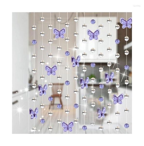 Rideau 1m perles de cristal de verre chaîne fenêtre Passage toile de fond de mariage papillon Violet 1 pièces