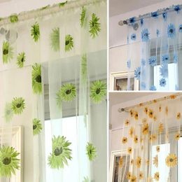 Rideau 1pc 100 200cm de tournesol rideaux en tulle voile floral transparent pour le salon de la chambre à coucher de décoration