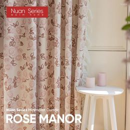 Rideau 1PC 80-90% motif d'impression de manoir Rose occultant avec volants pour chambre décor à la maison série Nuan