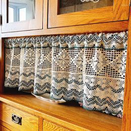 Rideau 1pc Style américain coton crochet court rideaux pour salon café cuisine contraste couleur décor à la maison