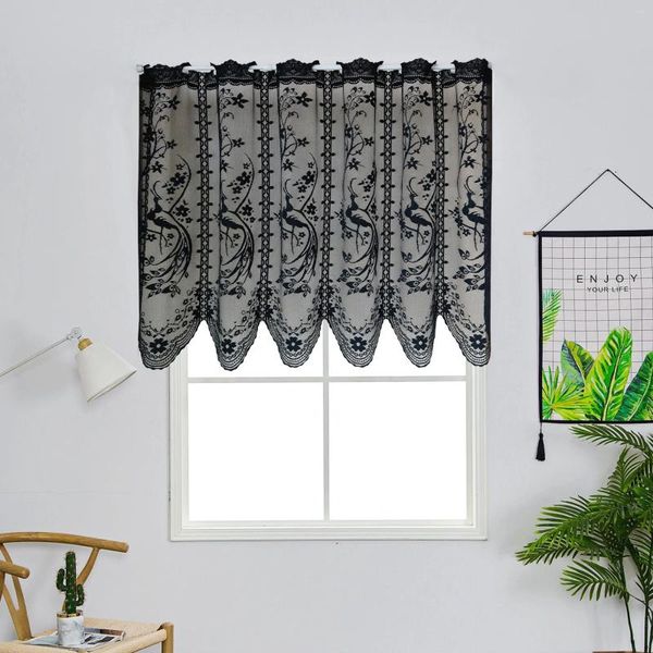 Rideau 1pc Black Peacock Lacet pour cuisine petite fenêtre Floral Floral Drape El Porch Home Decoration #E