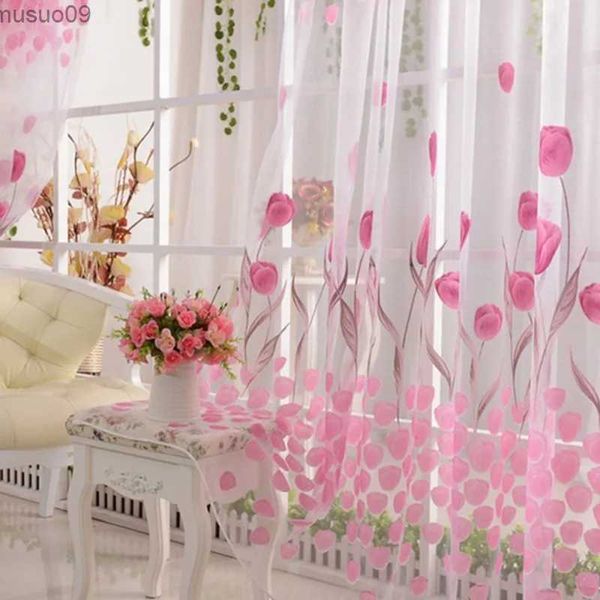 Rideau 1PC coloré rose tulipe rideaux transparents Voile Tulle pour salon chambre fenêtre traitement criblage rideaux décoration de la maison