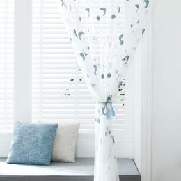 Gordijn 1 st Cute Moon Star Print Polyester TULLE SLAAM SLAAPKAMER DRAPE KINDEREN KAMEREN KAWAII HOME Decoratie