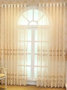 Rideau 1pc Style européen Broided Gauze Curtains transparents dans une chambre à coucher beige salon de salle à manger partition