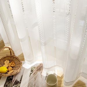 Rideau 1pc simple blanc creux transparent japonais de style boho poche de poche géométrique à rayures de rayures pour la décoration de la pièce