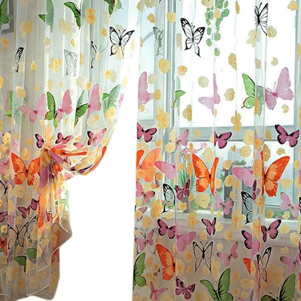 Rideau 1 PC Tulle Pour Chambre Cuisine Enfants Chambre Décoration Persienne Fenêtre Traitements Romantique Papillon Motif Sheer Drapé 230510