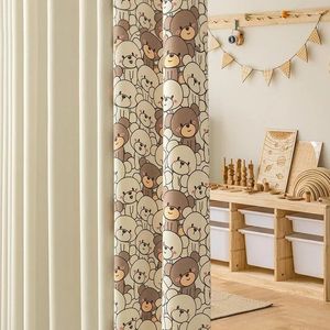 Gordijn 1 pk Warm slaapkamer Kinderkamer Cartoon Teddybeer Gedrukte Chenille Curtains Fabric Patchwork voor jongens en meisjes