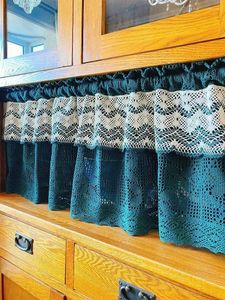 Rideau 1 pièces tricoté dentelle niveaux rideaux courts pour armoires de cuisine toilette crochet bleu trou creux porte florale café décoration