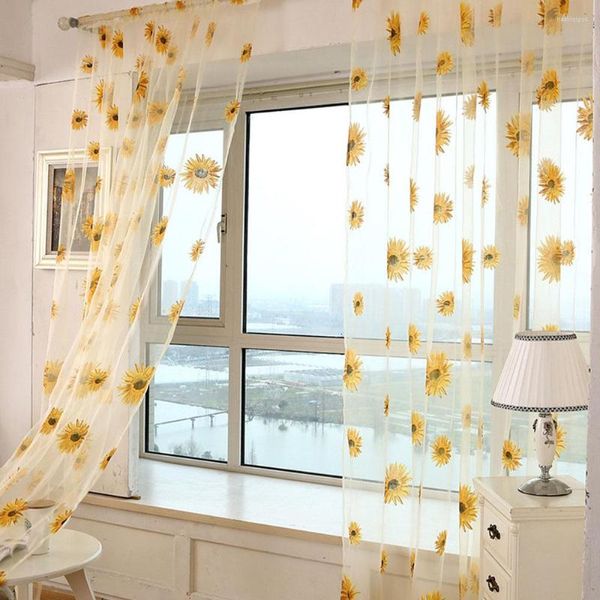 Rideau 1 pièces tournesol fenêtre Curatin pour salon chambre Voile Tulle transparent intérieur rideaux panneaux traitement