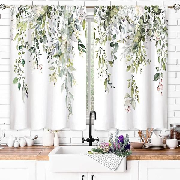 Rideau 2 pack eucalyptus floral de cuisine rideaux de cuisine sur le tissu de la nuance de lavabo vert de salle de bain plancher