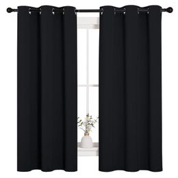 Gordijn 2 panelen zwarte vaste thermische geïsoleerde doorvoertule black -out gordijnen/gordijnen voor slaapkamerraam 42 inch 63