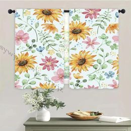 Rideau 2 pcs mode floral de tournesol rideaux de cuisine maison décor de chambre à coucher de chambre à coucher vivant petite fenêtre