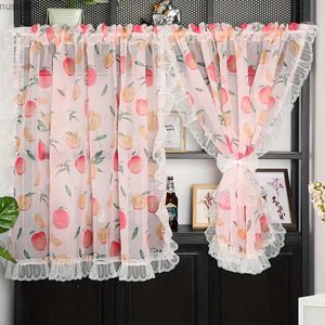 Gordijn 2 stuks Fruit Print Keukengordijnen voor Cafe Rod Pocket Top Leuke Decoratieve Kanten Ruches Half Venster Scherm