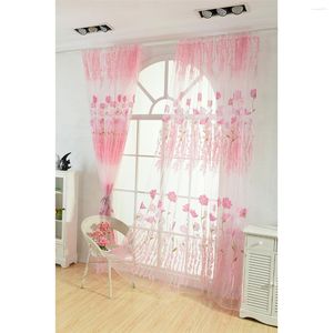 Rideau 200x100cm fleur pure Tulle fenêtre traitement Voile drapé cantonnière (rose)