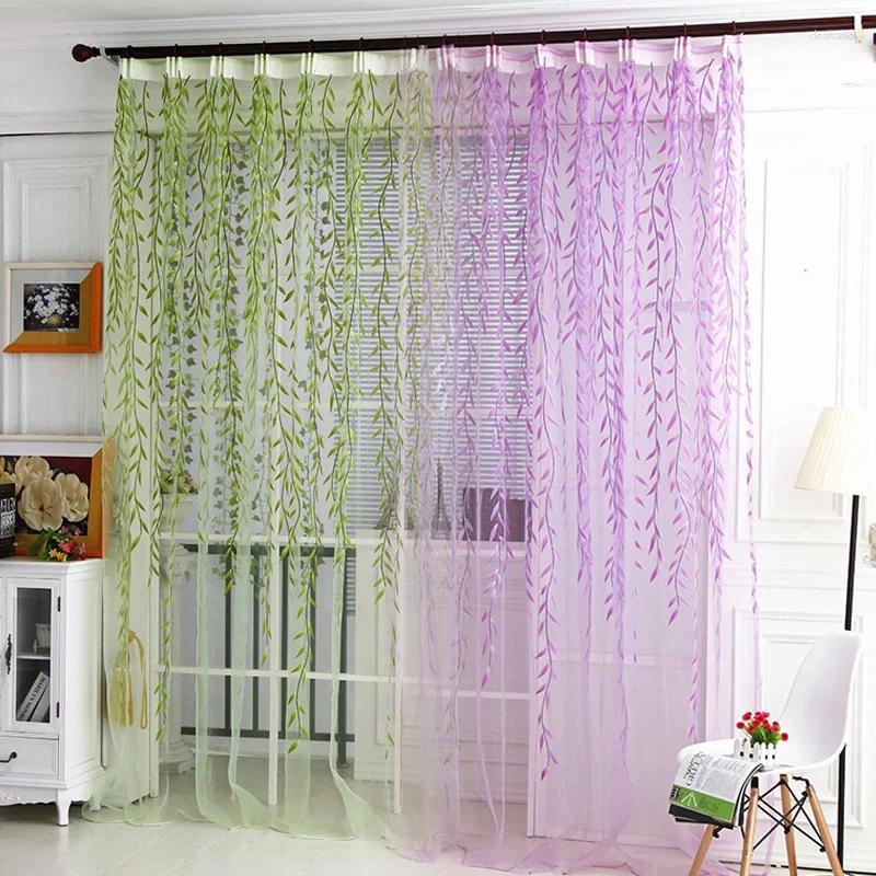 Curtain 200x100cm Solid Long Wicker Leaves Print Sheer Tulle Curtains Luxury Living Room Bedroom Window Garden Yard Screening Decoration