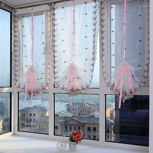 Cortina 2022 cortinas romanas superior transparente cocina púrpura rosa ventana persianas elevadoras bordadas 1 pieza