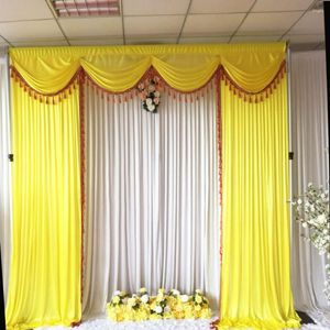 Cortina 2023 llegada en julio Color amarillo seda hielo 3m x 3m con borlas cortinas solo decoración de fondo de boda