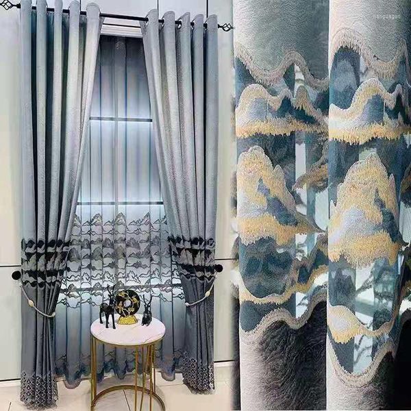 Rideau 2023 Style moderne classique haut de gamme chinois brodé fenêtre haute ombrage rideaux pour salon chambre