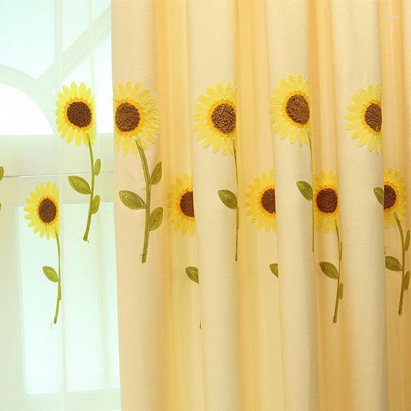 Cortina estilo 2023, cortinas de lino y terciopelo, ventana de girasol, tul transparente bordado para sala de estar y dormitorio