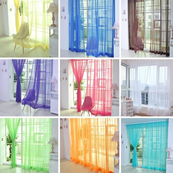 Rideau 2m x 1m couleur unie Tulle rideaux de fenêtre pour salon cuisine moderne pure chambre tissu rideaux