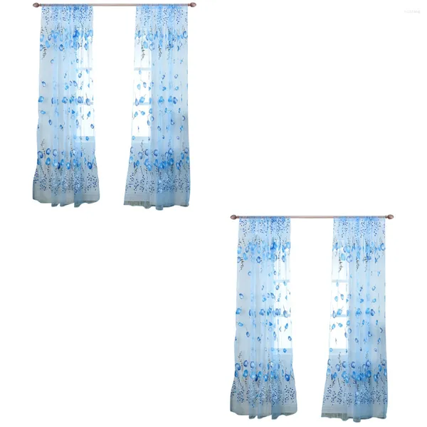 Rideau 2pcs 100x200cm Transparent Tulipe Fleur Sheer Rideaux Fenêtre Écran Gland Floral Tulle Voile Porte Écharpe Rideaux Valance Pour