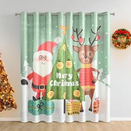 Cortina 2 unids/set Santa Claus y alces impresos cortinas opacas de Navidad para sala de estar cama ventana decoración del hogar