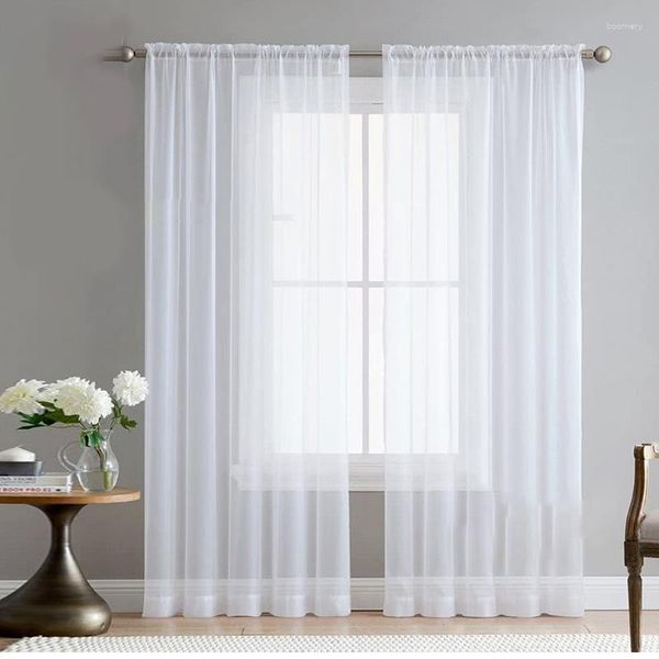 Cortina 2pcs cortinas transparentes transparentes blancos sólidos voiles tul cortinas proyección de ventana de la sala de estar del hogar decoración de bodas