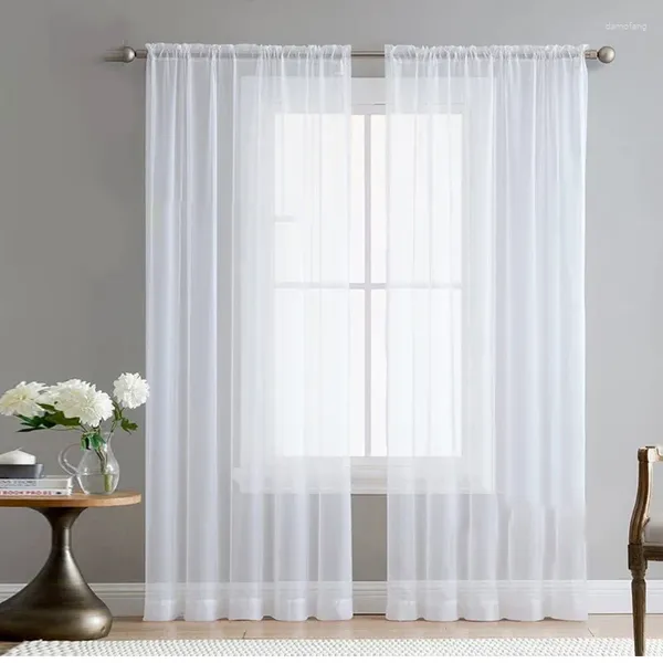 Rideau 2 pièces rideaux transparents blancs pour salon fenêtre Voile Tulle draperie dépistage maison chambre décor de mariage