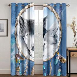 Rideau 3d animal sibérien wolf rideaux de rêve capteur de rêve 2 panneau de luxe salon chambre à la maison décor