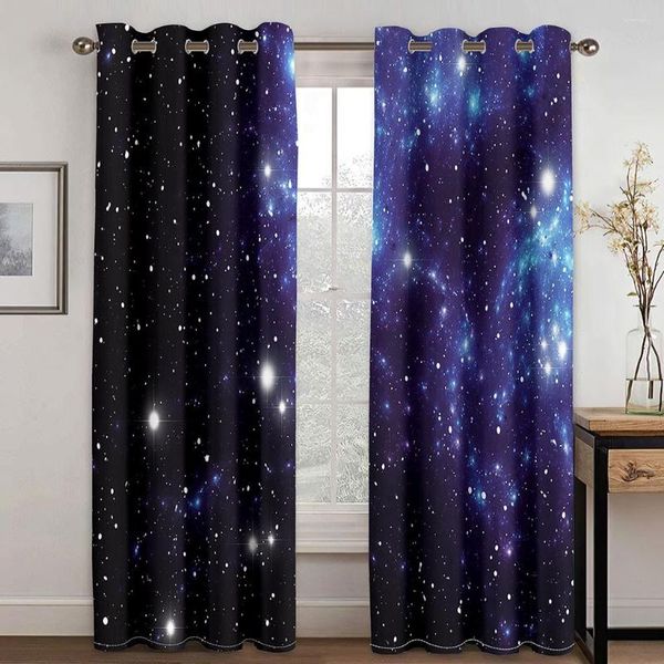 Rideau 3D étoiles bleues galaxie espace ciel étoilé, 2 pièces, rideaux de fenêtre d'ombrage pour salon chambre à coucher, crochet de décoration de maison