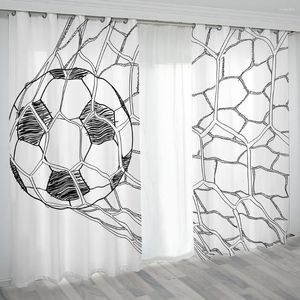 Gordijn 3D Childern Jongen Wit Voetbal Kids 2 Stuks Dunne Gordijnen Verduistering Venster Voor Woonkamer Slaapkamer Home Decor haak