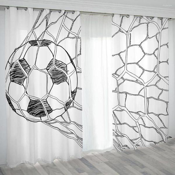 Rideau 3D Enfant Garçon Blanc Football Football Enfants 2 Pièces Rideaux Minces Assombrissement Fenêtre Pour Salon Chambre Décor À La Maison Crochet