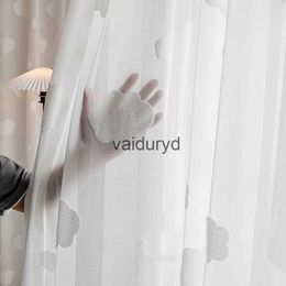 Cortina Cortina De Tul Bordada con Nubes 3D para Sala De Estar Dormitorio Japonés Simple Blanco Flocado Cortinas Transparentes De Dibujos Animados para Niños Roomvaiduryd