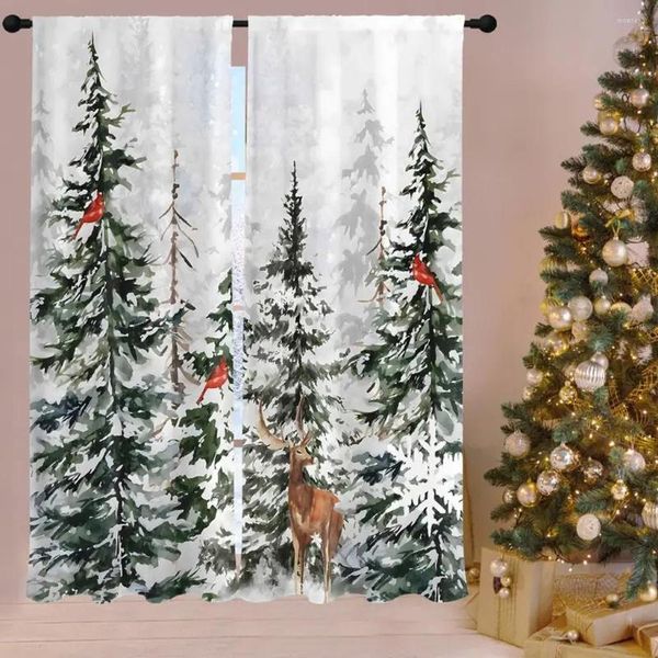 Cortina 3D Digital impreso tela de poliéster paisaje nevado cortinas de Navidad moderna sala de estar dormitorio 2 paneles tratamiento de ventana